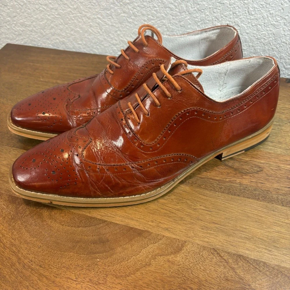 Giovanni Ferrara Leather Wingtip Oxford Dress Shoe  Lace Up Formal Brown size 12 - Picture 7 of 11